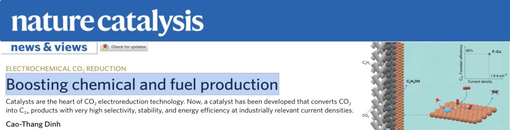 Nature Catalysis的News & Views栏目近期highlight了我们电催化还原CO2的研究工作